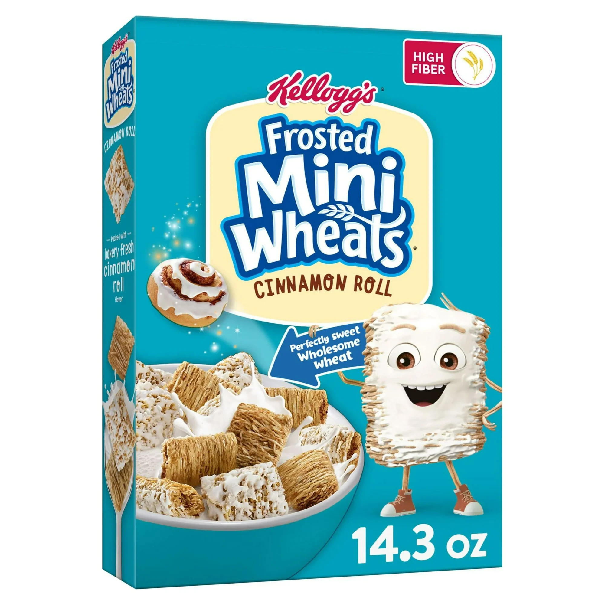 The box of Kellogg's Frosted Mini Wheats Cinnamon Roll